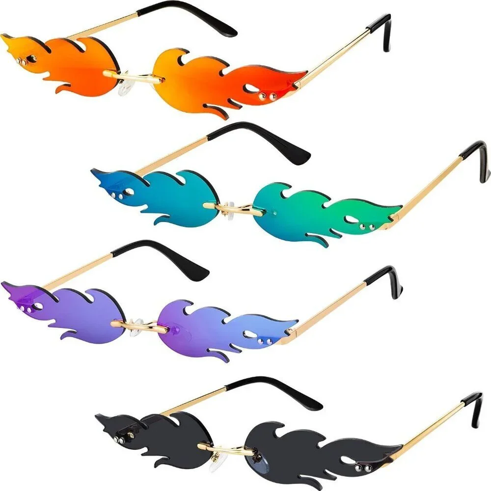 Rimless Flame Shaped Sun Glasses Women's Men’s Party Photo Props 4 Pairs